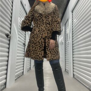 Leopard Print Rabbit Fur 3/4 Length Jacket